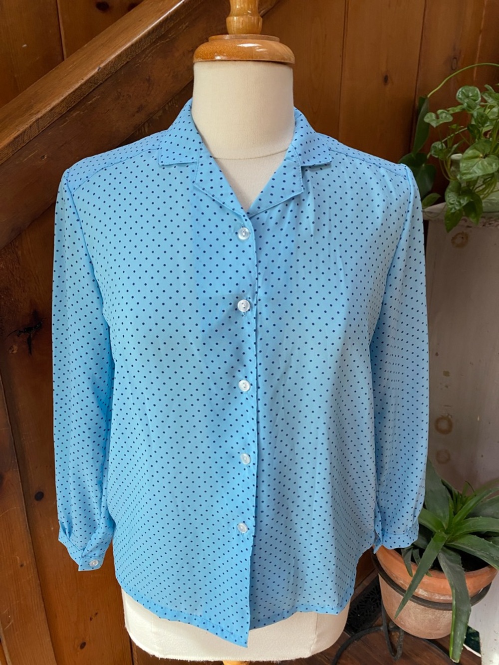 Vintage Semi Sheer Polkadot Button Up Shirt